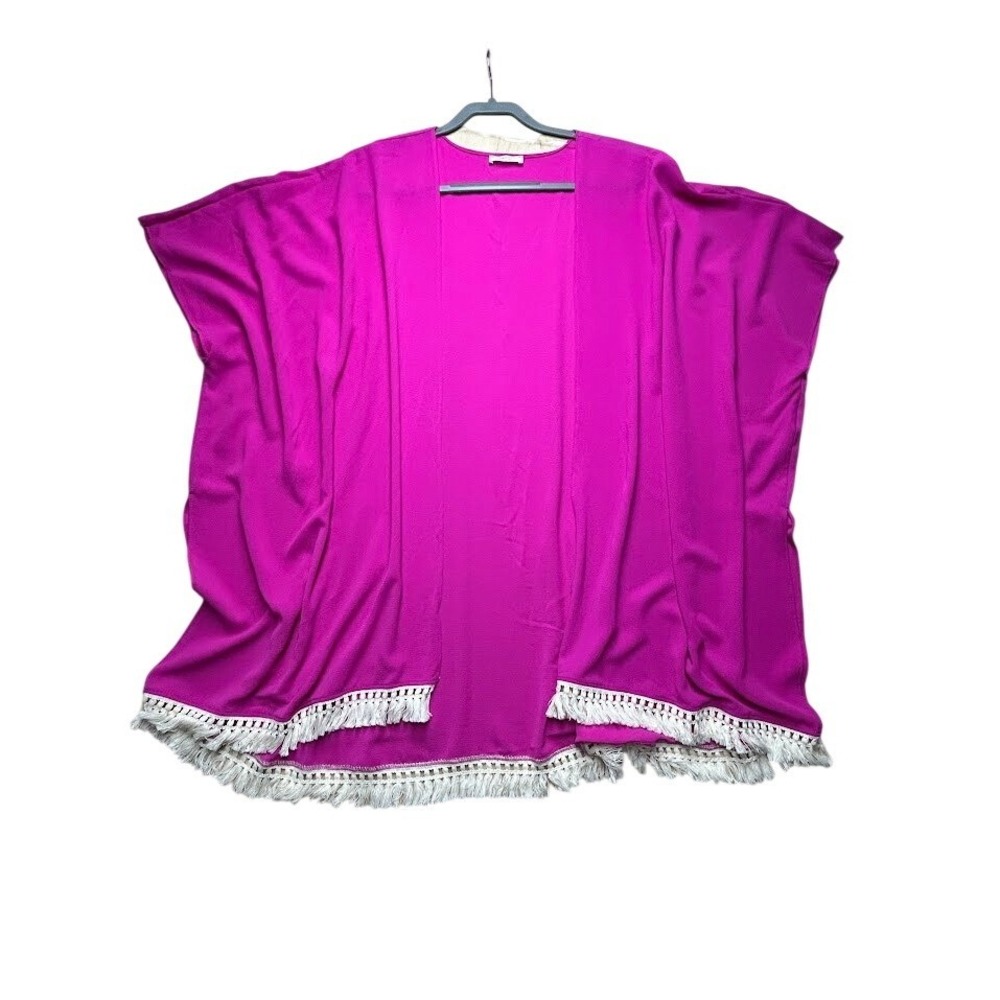 Chic Soul Womens 3XL Magenta Pink Tassel Fringe Open Front Kimono Coverup